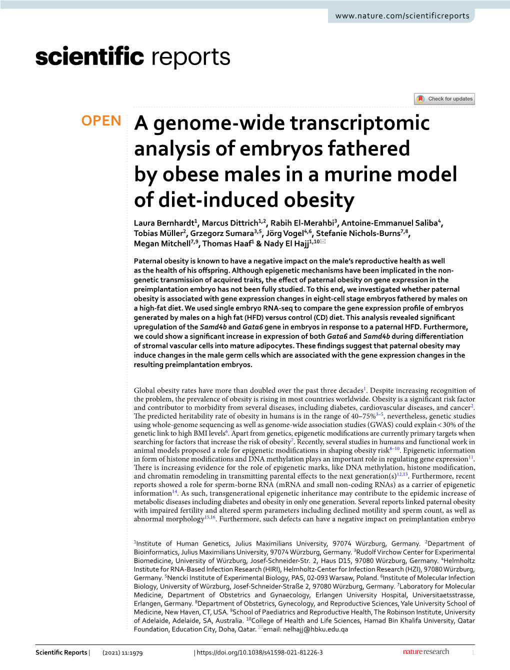 A Genome-Wide Transcriptomic Analysis of Embryos Fathered By