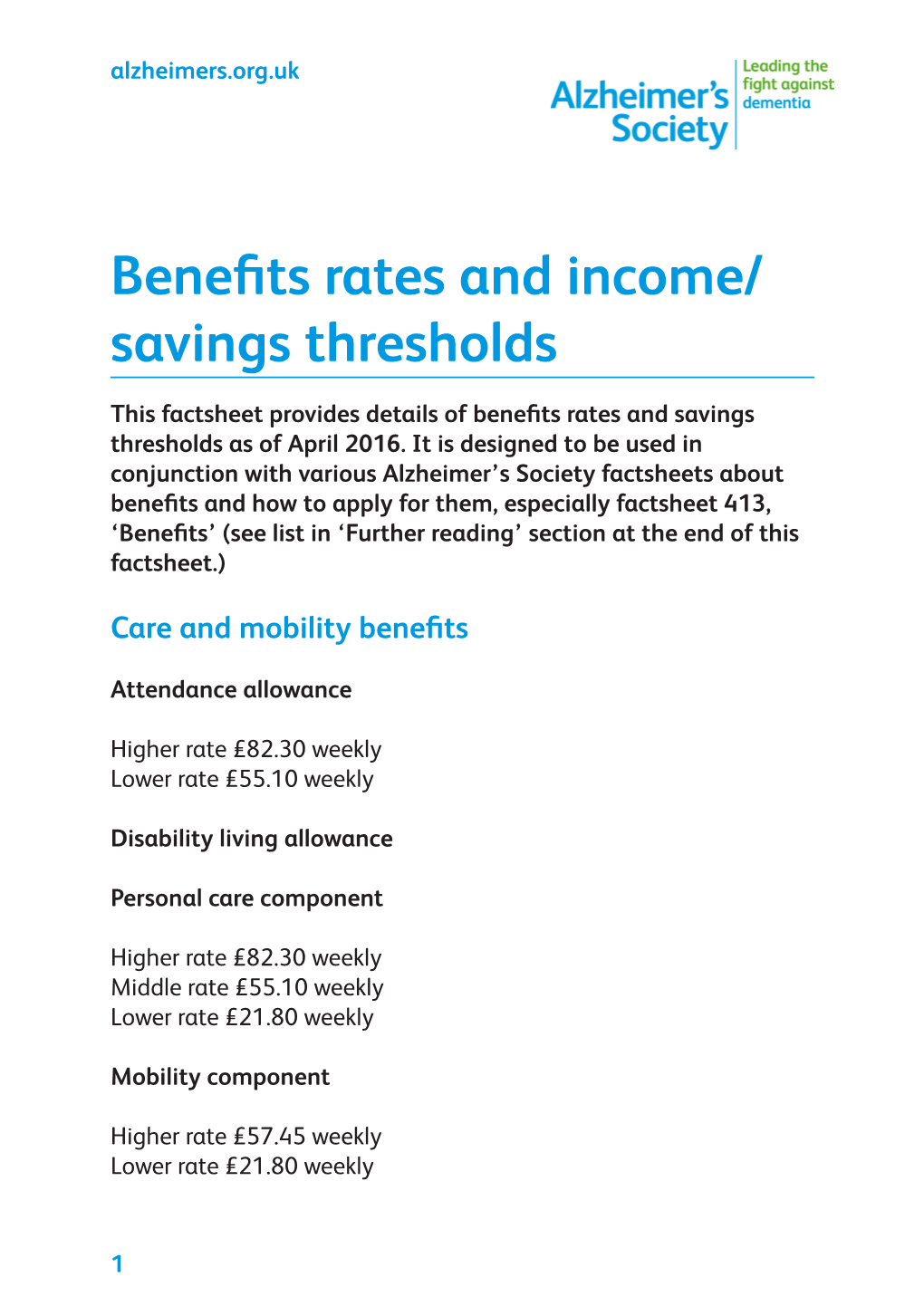 Benefits Rates and Income/Savings Thresholds