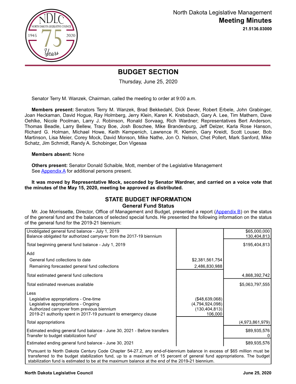 BUDGET SECTION Thursday, June 25, 2020