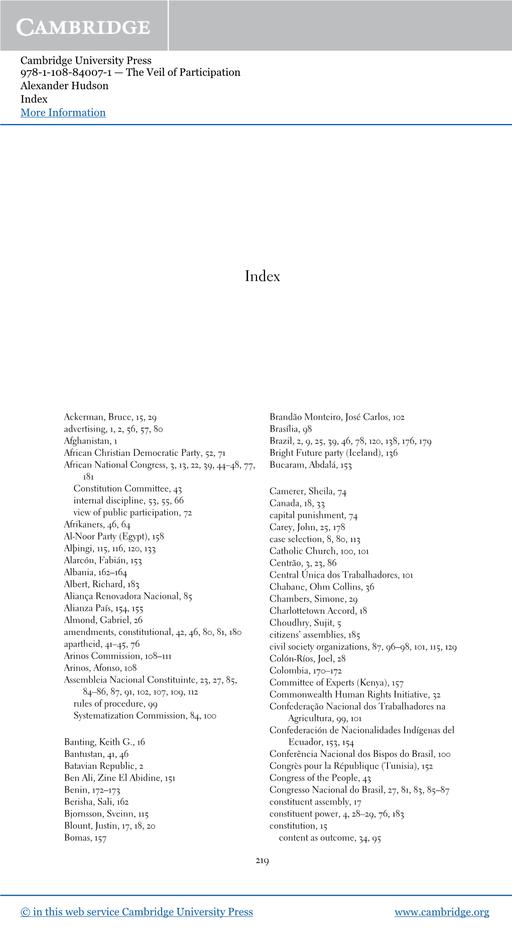 Cambridge University Press 978-1-108-84007-1 — the Veil of Participation Alexander Hudson Index More Information