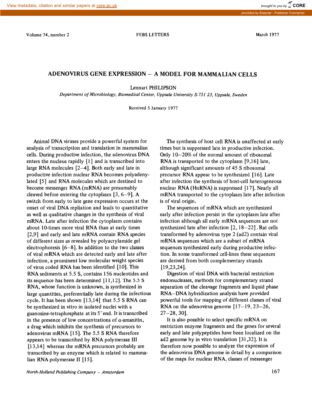 Adenovirus Gene Expression - a Model for Mammalian Cells