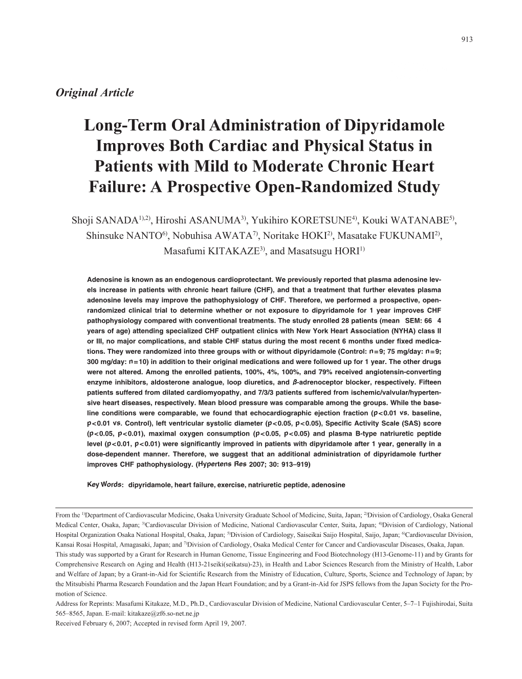 Long-Term Oral Administration of Dipyridamole Improves Both