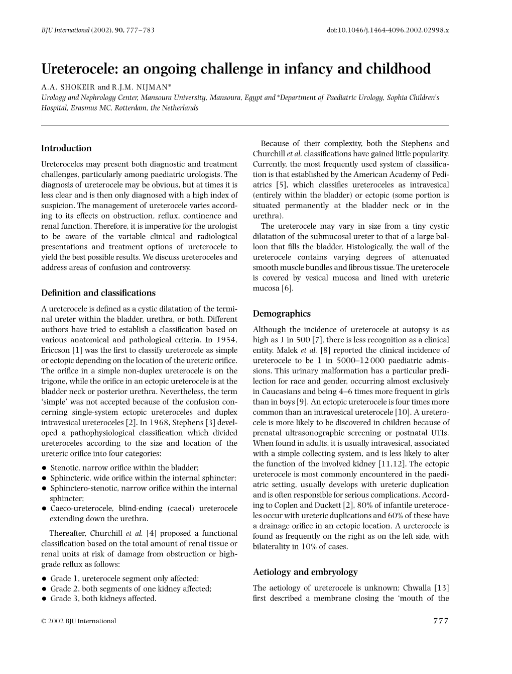 Ureterocele: an Ongoing Challenge in Infancy and Childhood A.A