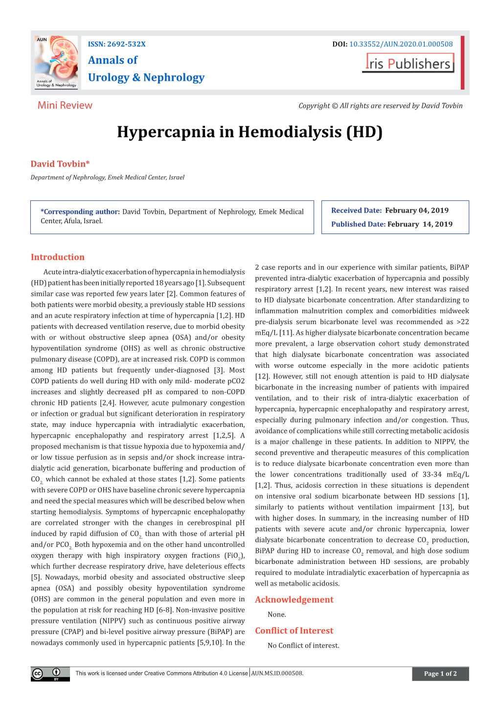 Hypercapnia in Hemodialysis (HD)