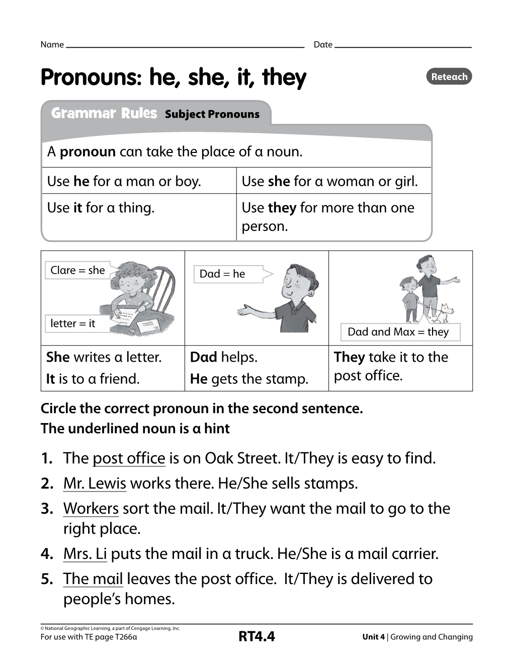 Pronouns: He, She, It, They Reteach