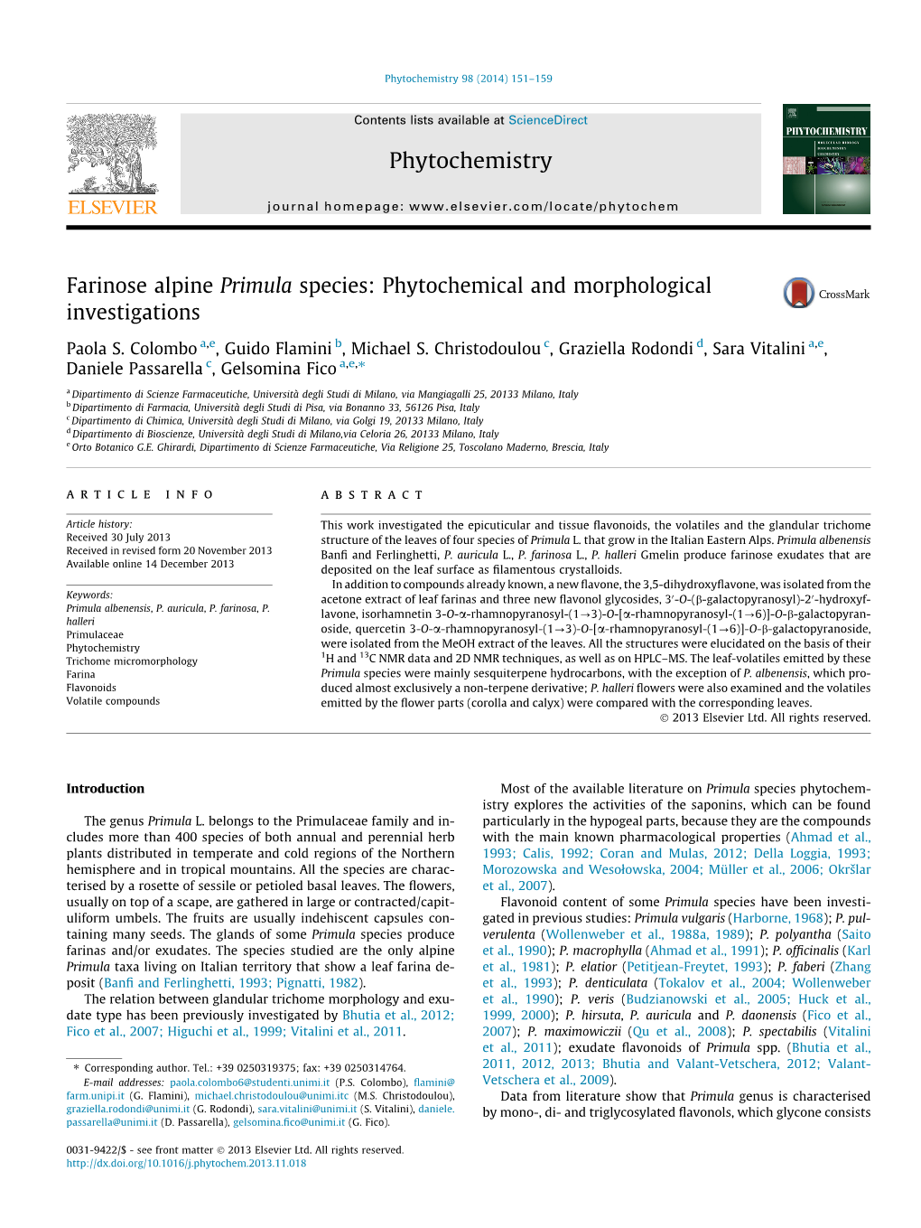 Farinose Alpine Primula Species: Phytochemical and Morphological Investigations