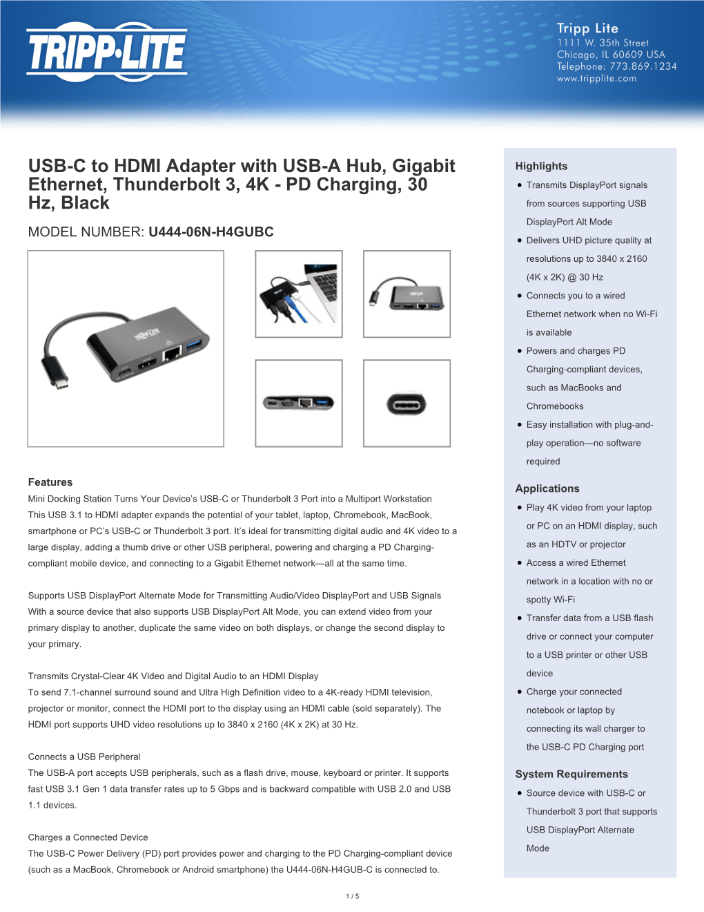 USB-C to HDMI Adapter with USB-A Hub, Gigabit Ethernet