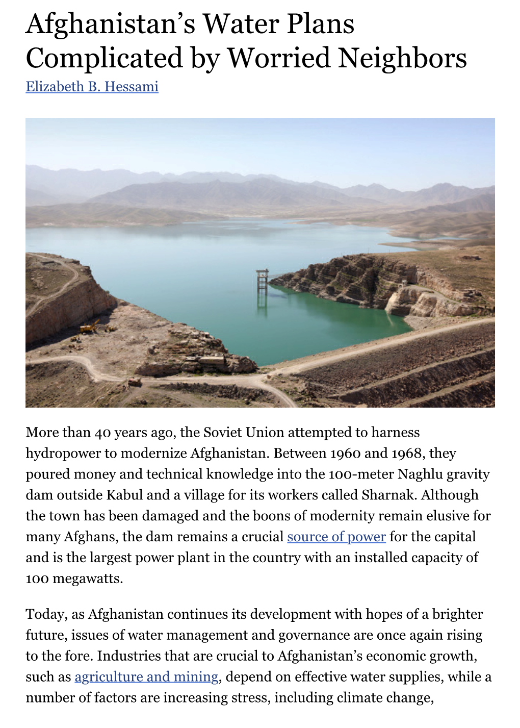 Afghanistan's Water Plans Complicated by Worried Neighbors