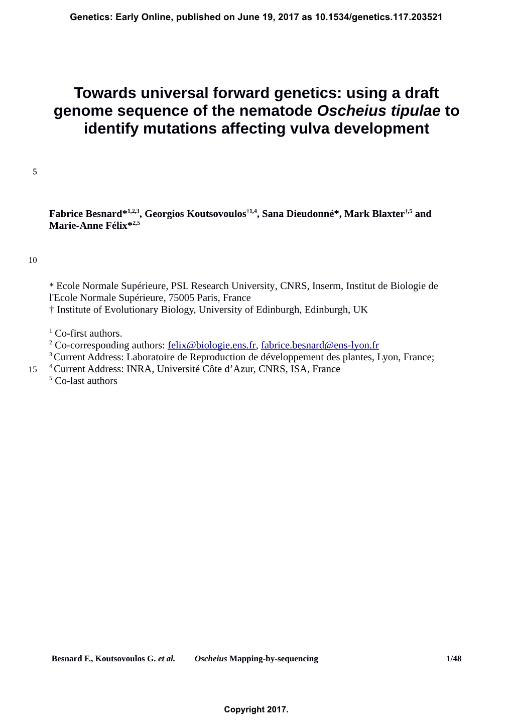 Towards Universal Forward Genetics: Using a Draft Genome Sequence of the Nematode Oscheius Tipulae to Identify Mutations Affecting Vulva Development