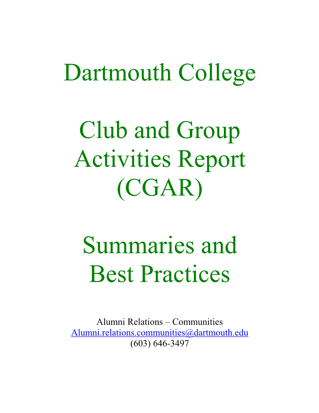 Dartmouth College Club and Group Activities Report (CGAR)