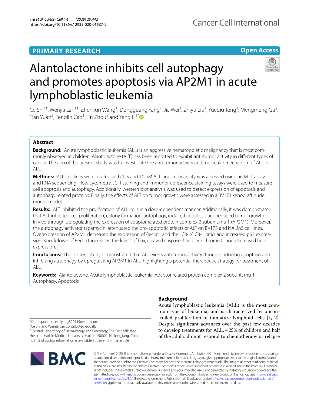 Alantolactone Inhibits Cell Autophagy and Promotes Apoptosis Via AP2M1