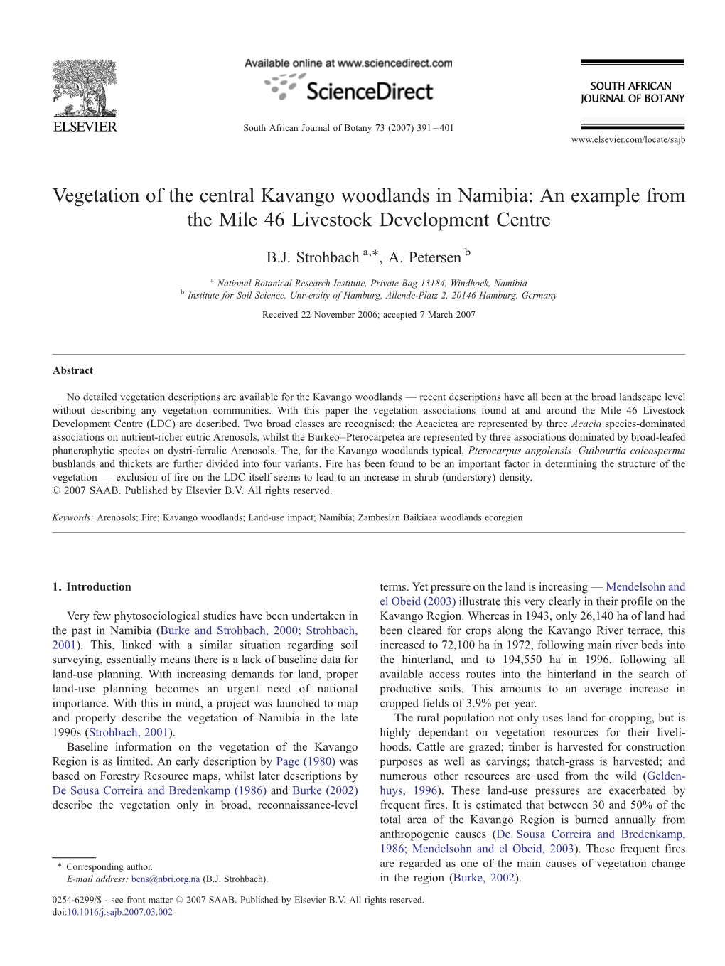 Vegetation of the Central Kavango Woodlands in Namibia: an Example from the Mile 46 Livestock Development Centre ⁎ B.J