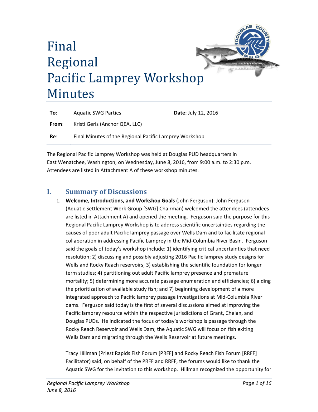 Regional Pacific Lamprey Workshop Mtg Minutes 060816