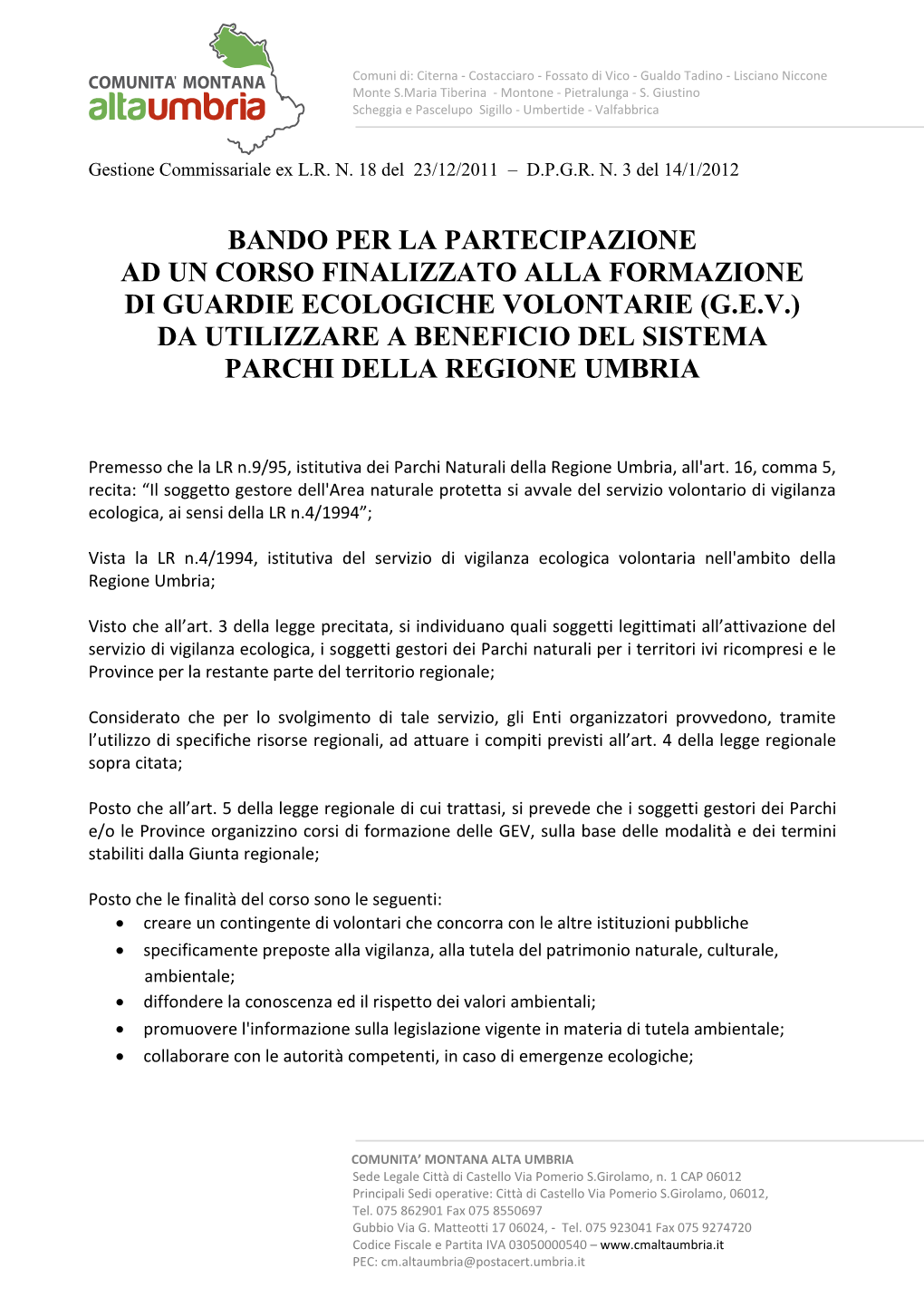 Bando Per Corso Di Formazione