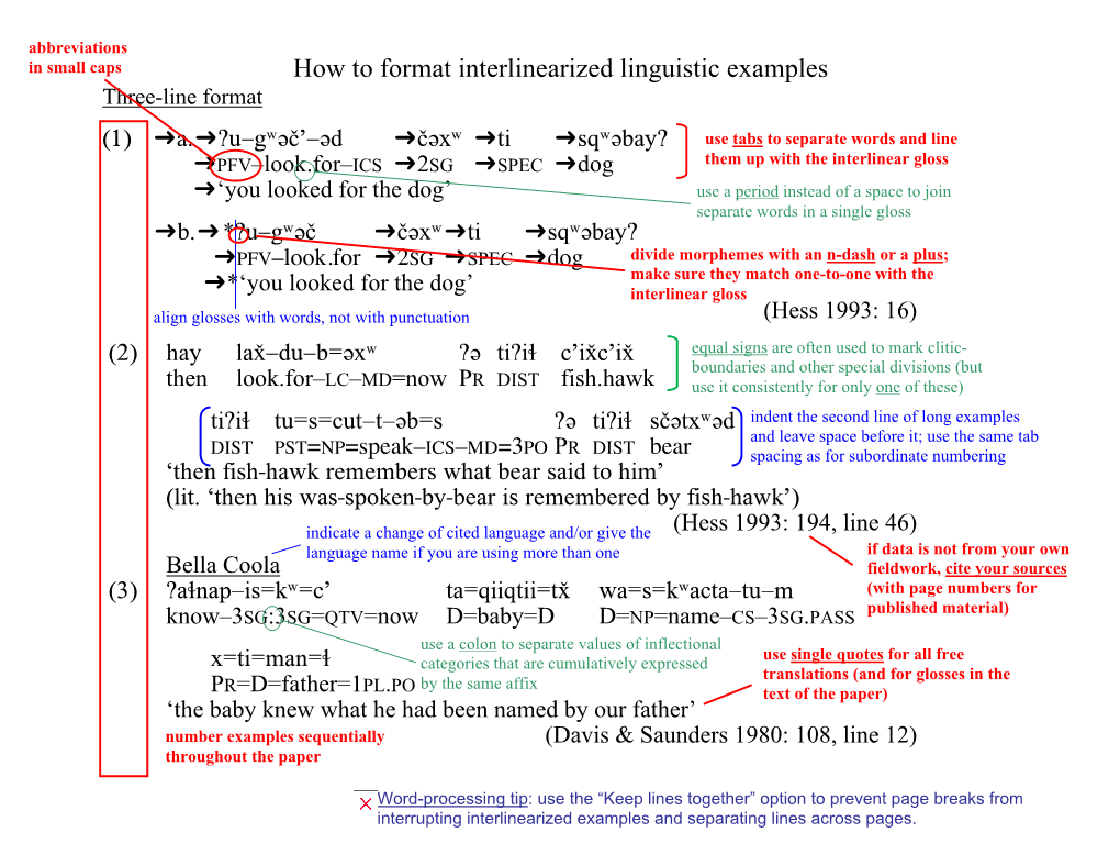 How to Format Interlinearized Linguistic Examples Three-Line Format