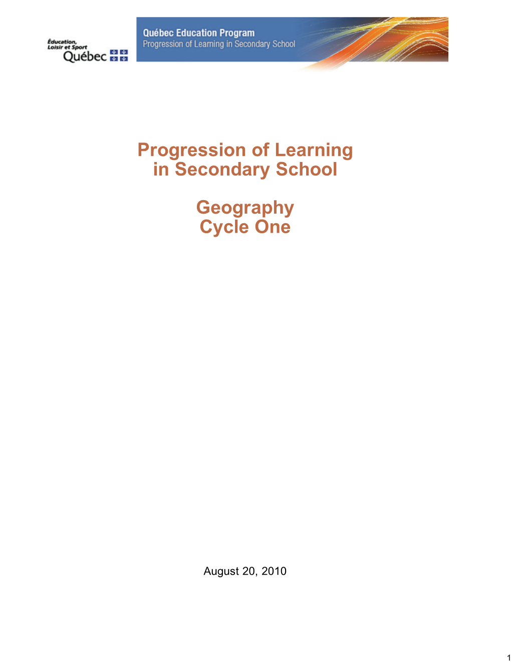 Progression of Learning in Secondary School