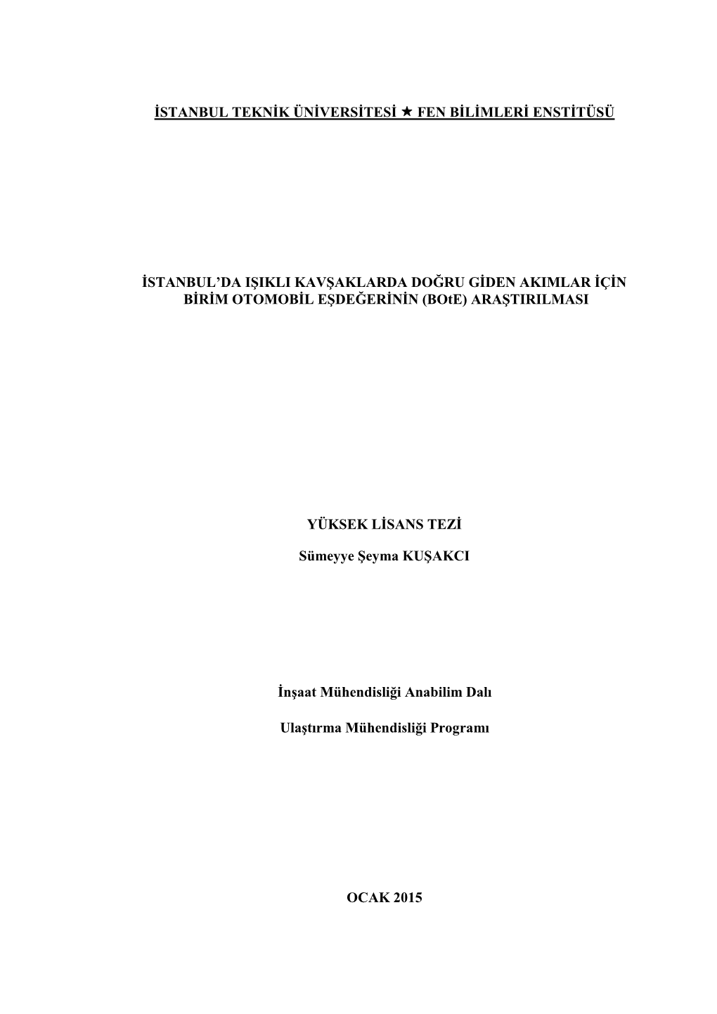 Istanbul Teknik Üniversitesi Fen Bilimleri Enstitüsü