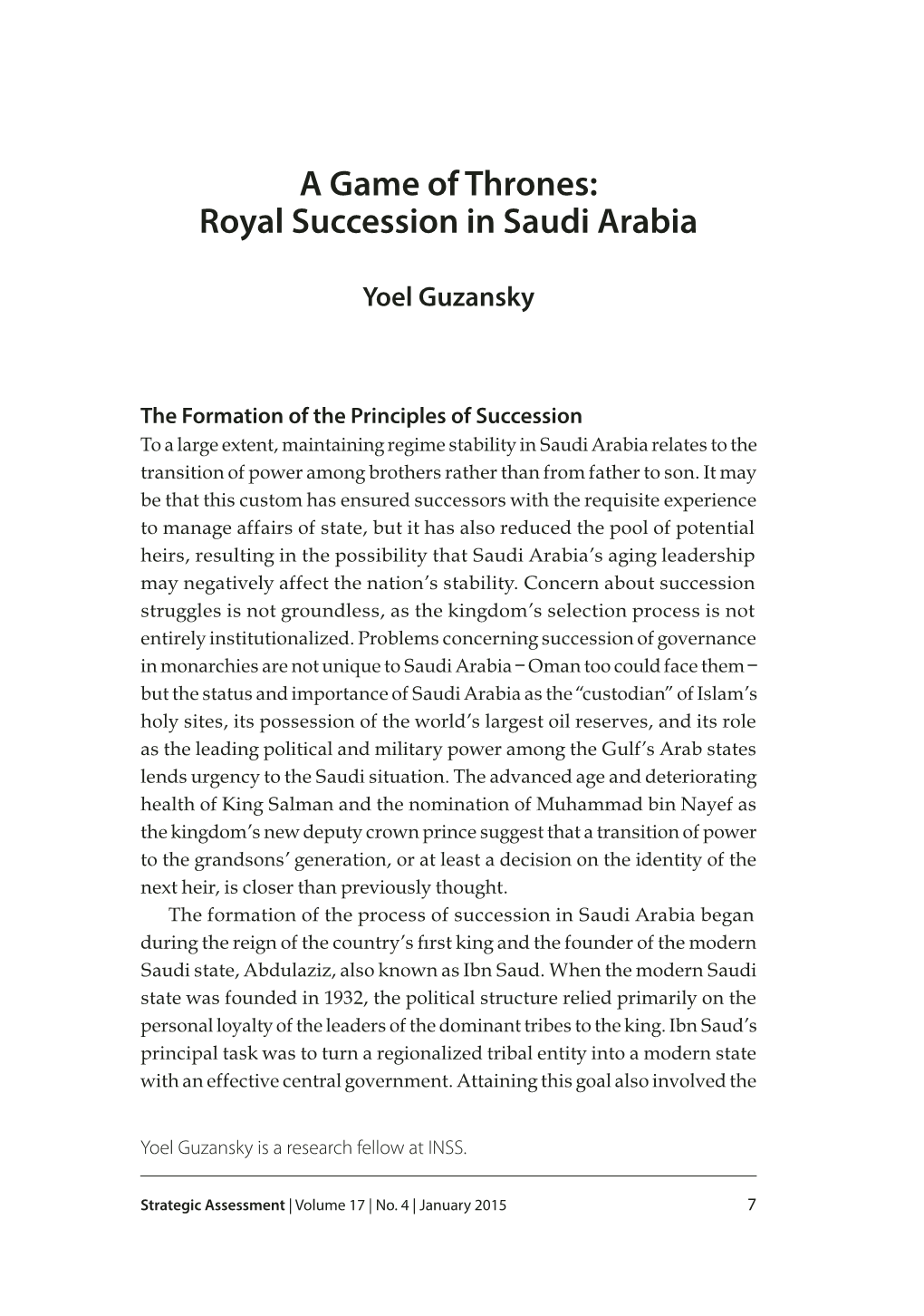 A Game of Thrones: Royal Succession in Saudi Arabia