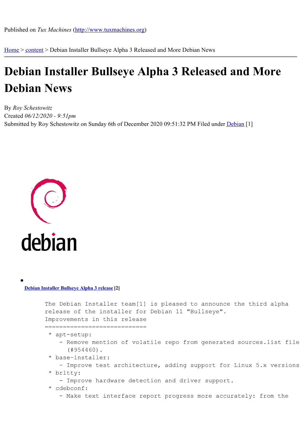 Debian Installer Bullseye Alpha 3 Released and More Debian News