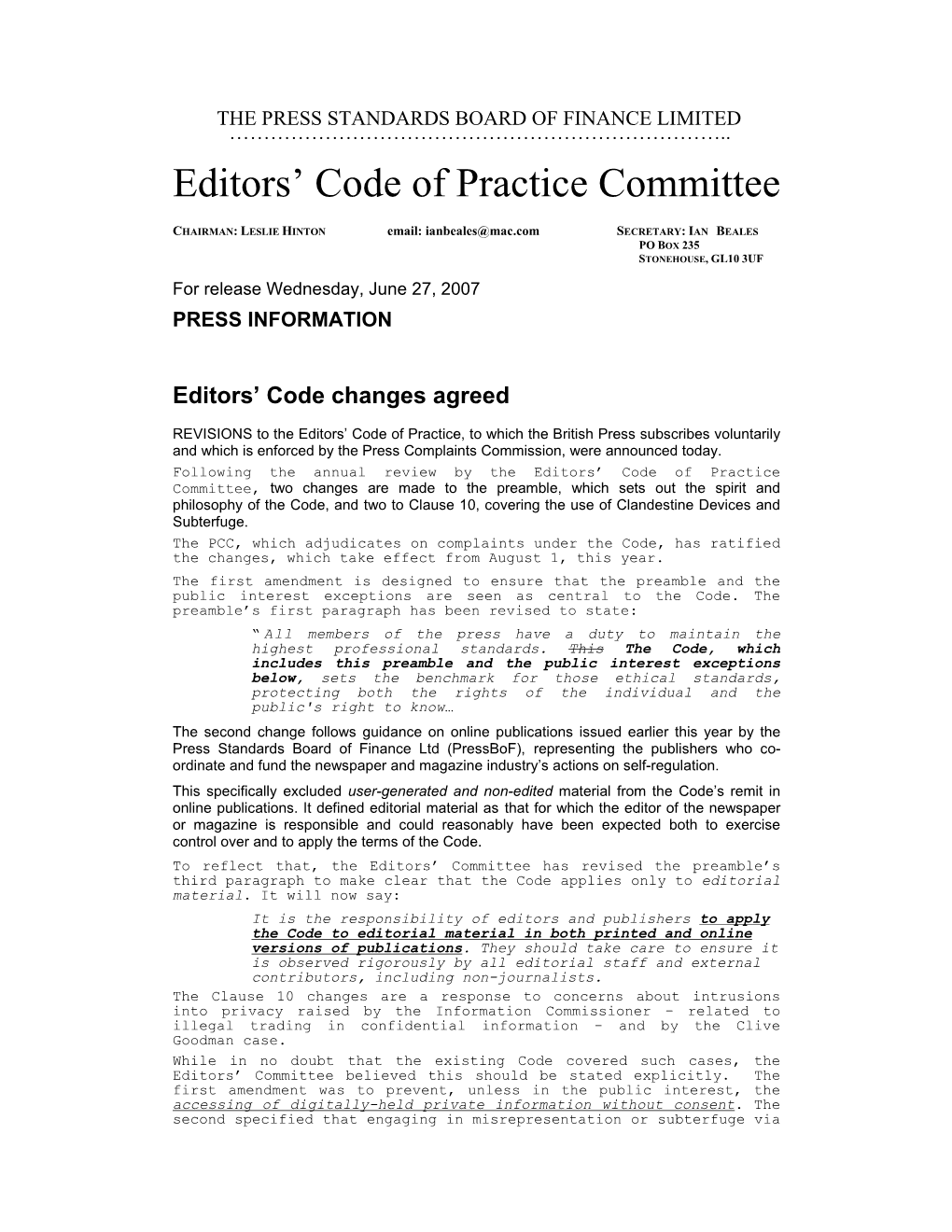 Editors' Code of Practice Committee