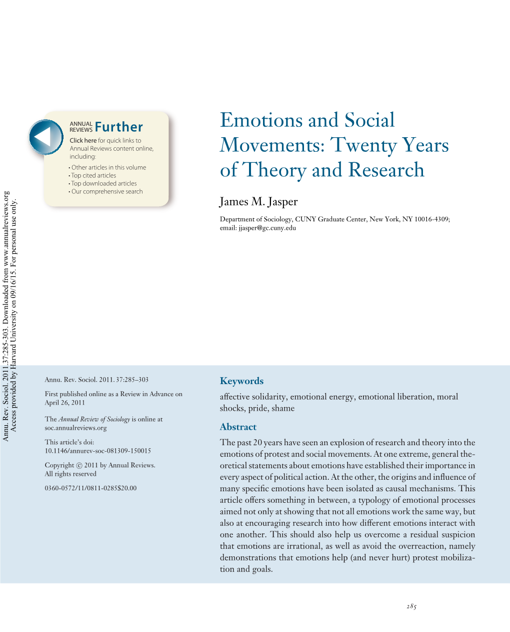 Emotions and Social Movements: Twenty Years of Theory and Research