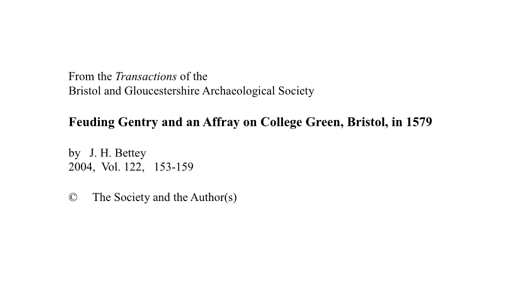 Feuding Gentry and an Affray on College Green, Bristol, in 1579 by J