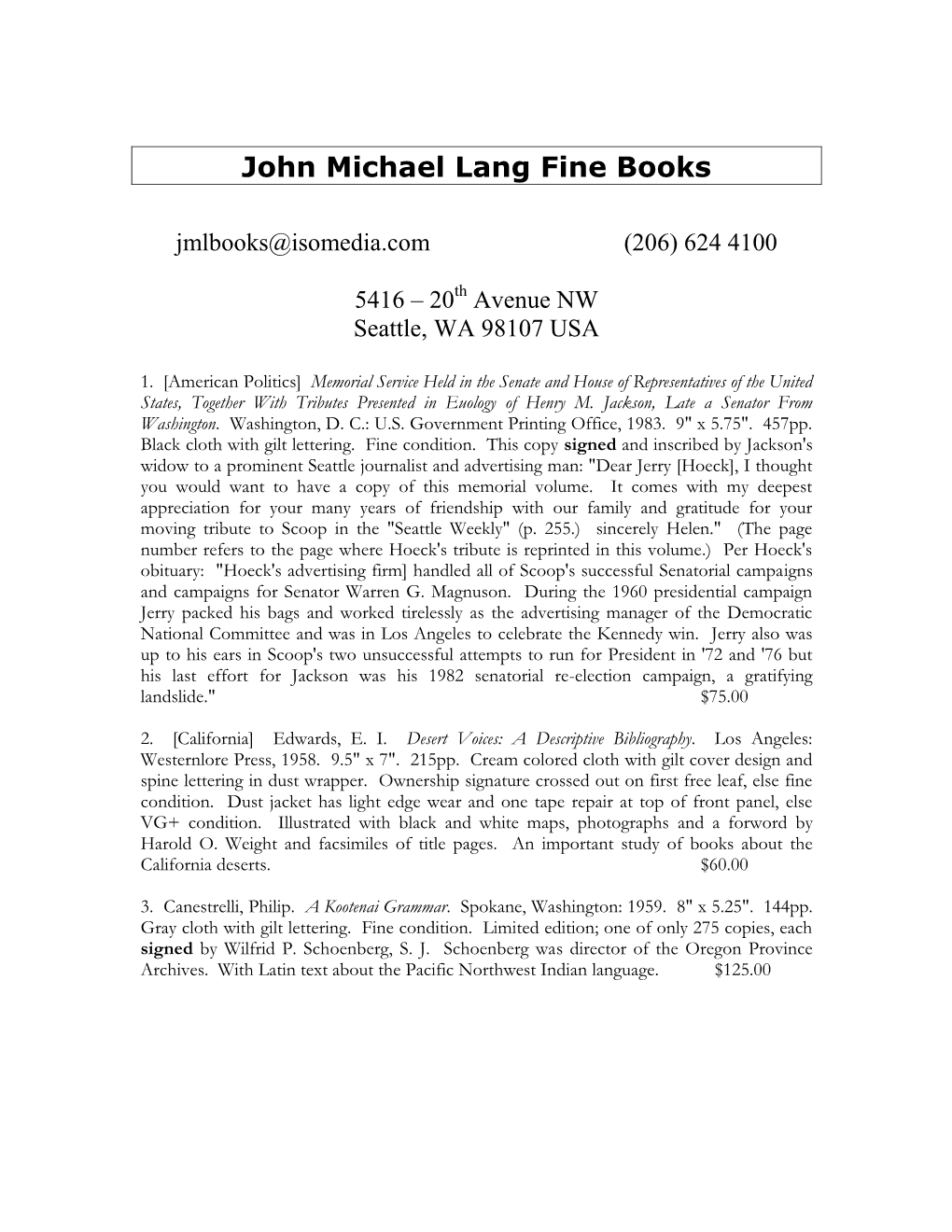 John Michael Lang Fine Books