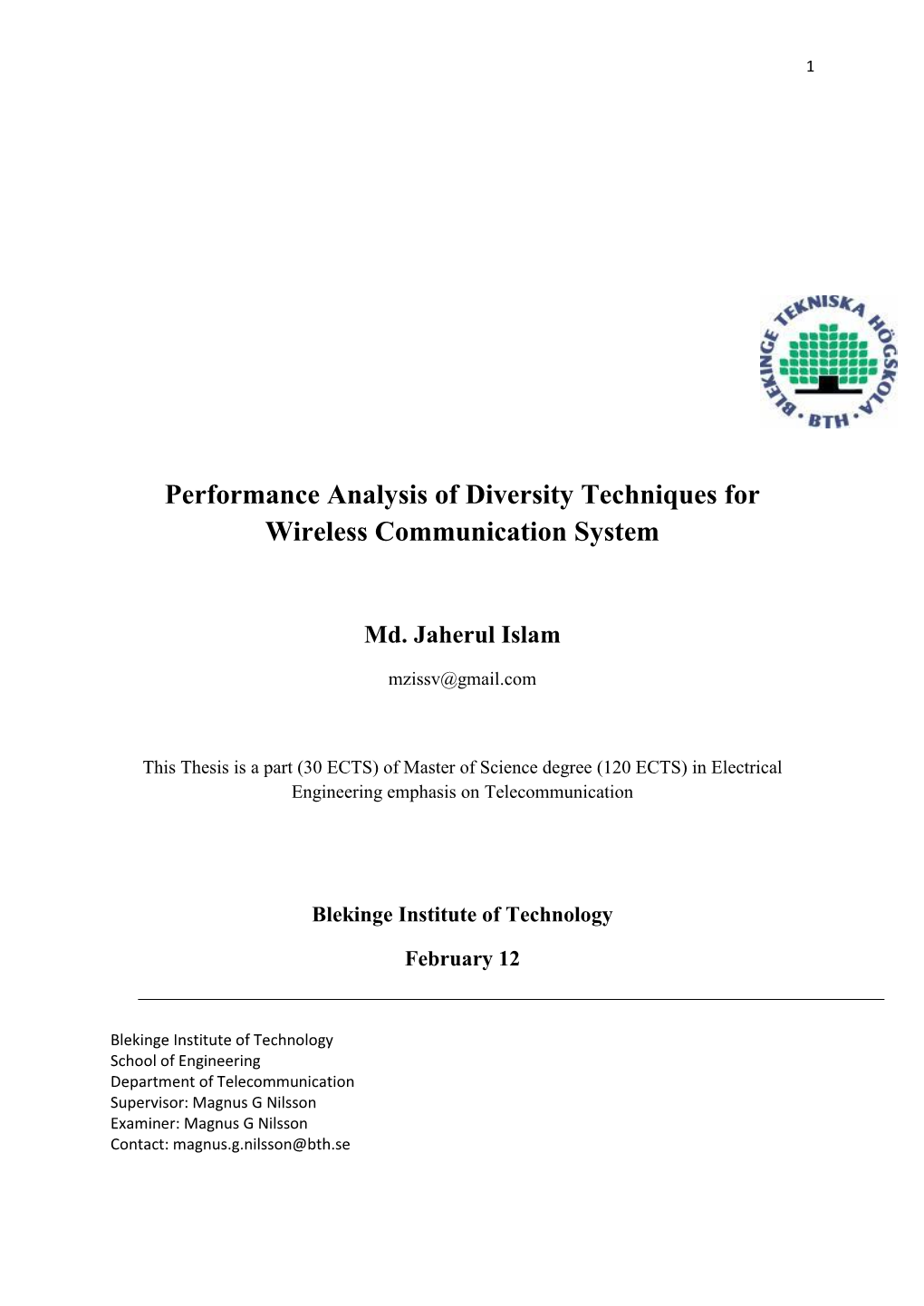 Performance Analysis of Diversity Techniques for Wireless Communication System