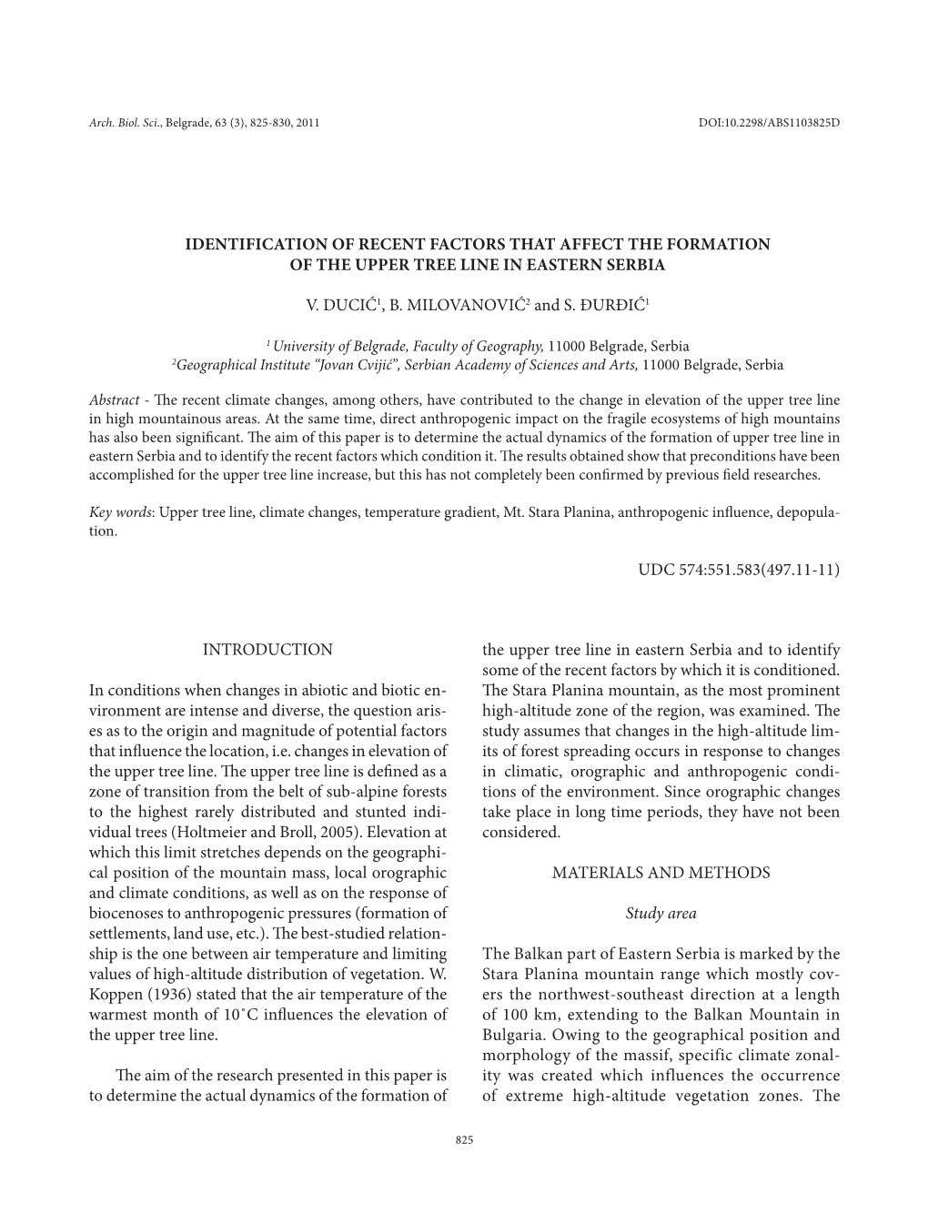 Identification of Recent Factors That Affect the Formation of the Upper Tree Line in Eastern Serbia