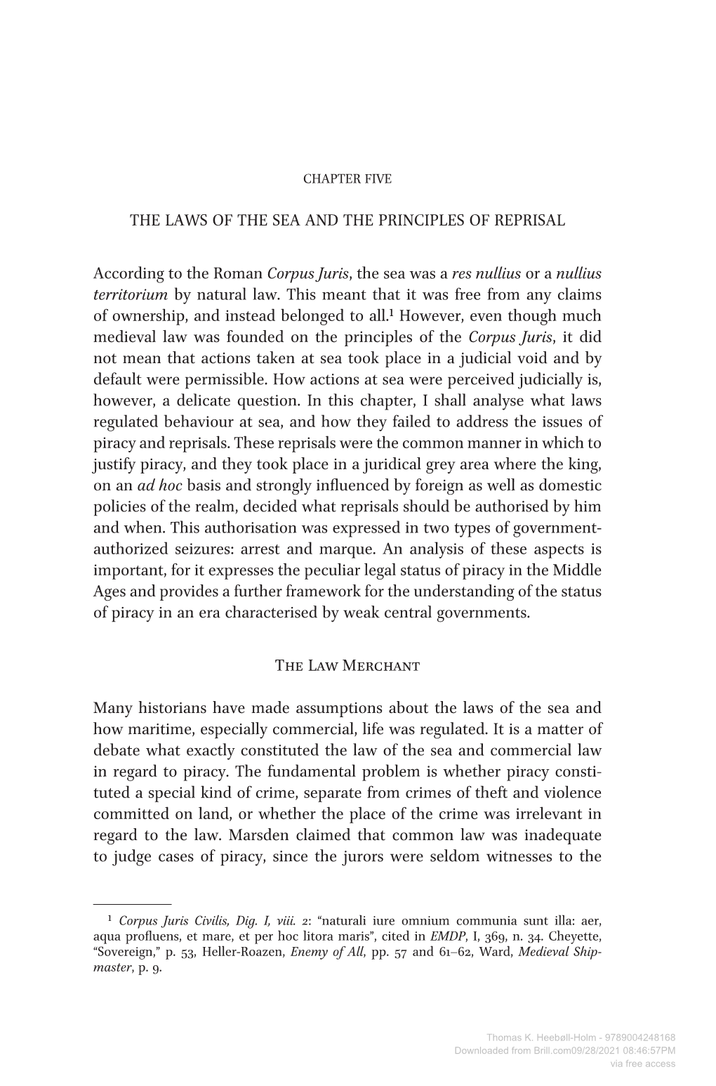 The Laws of the Sea and the Principles of Reprisal According to the Roman