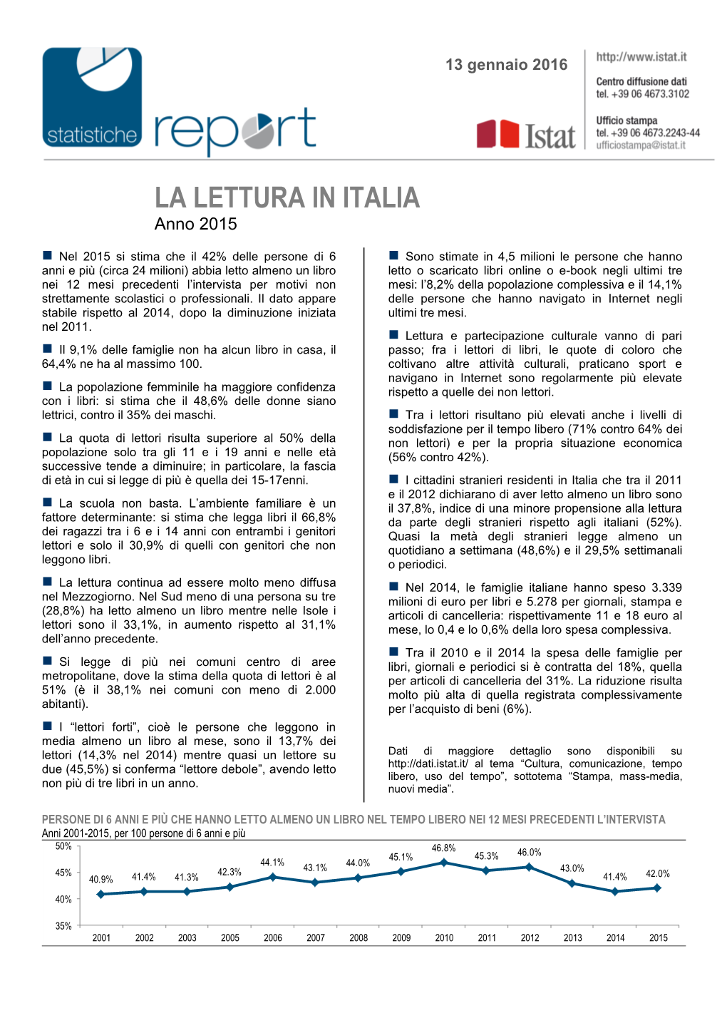 LA LETTURA in ITALIA Anno 2015