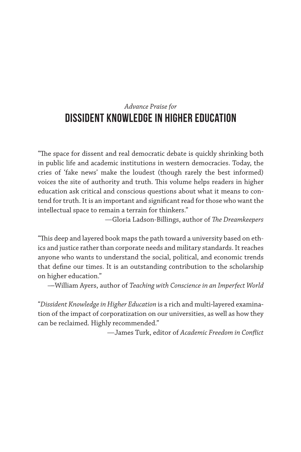 Dissident Knowledge in Higher Education