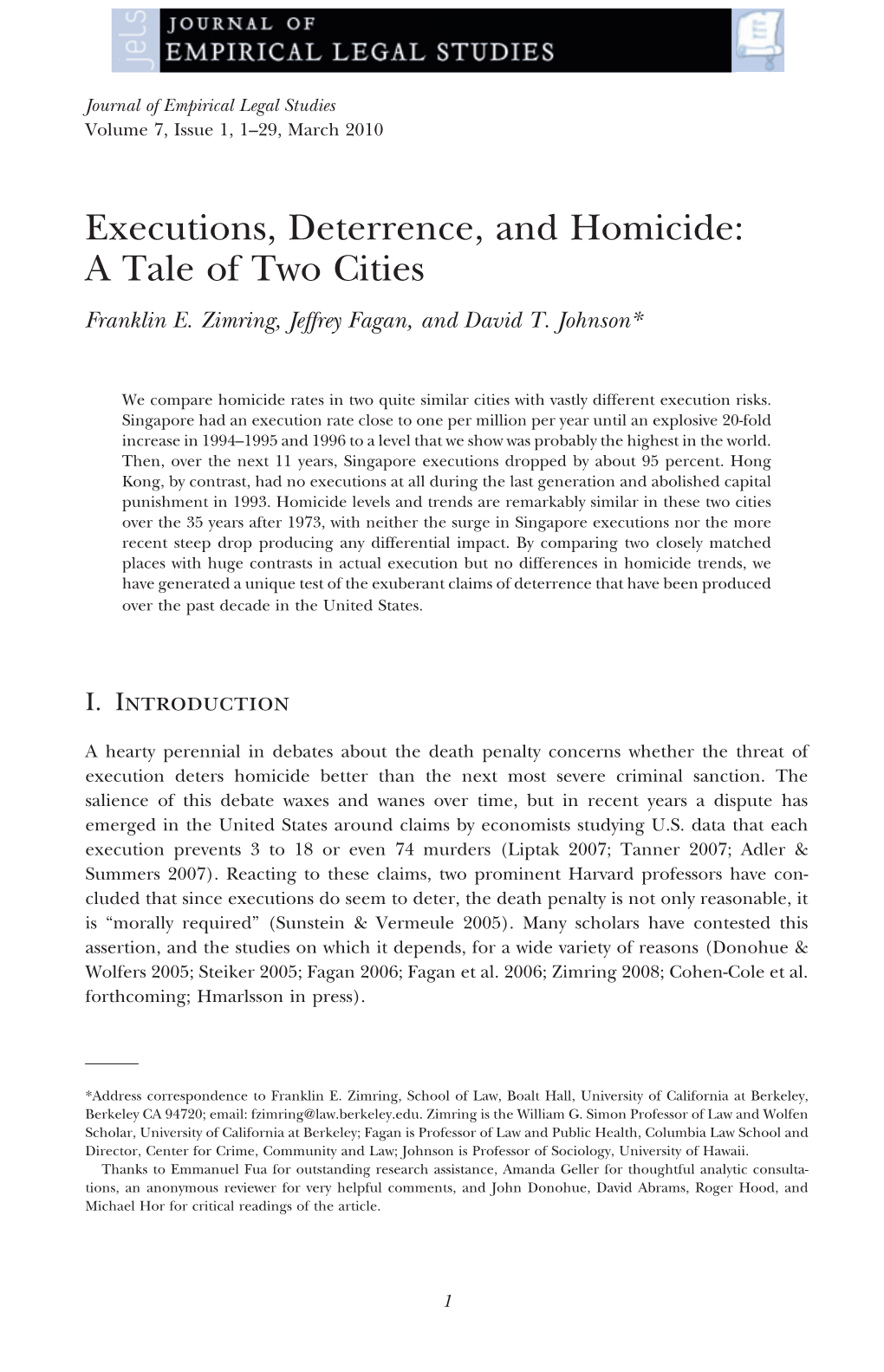 Executions, Deterrence, and Homicide: a Tale of Two Citiesjels 1168 1..29