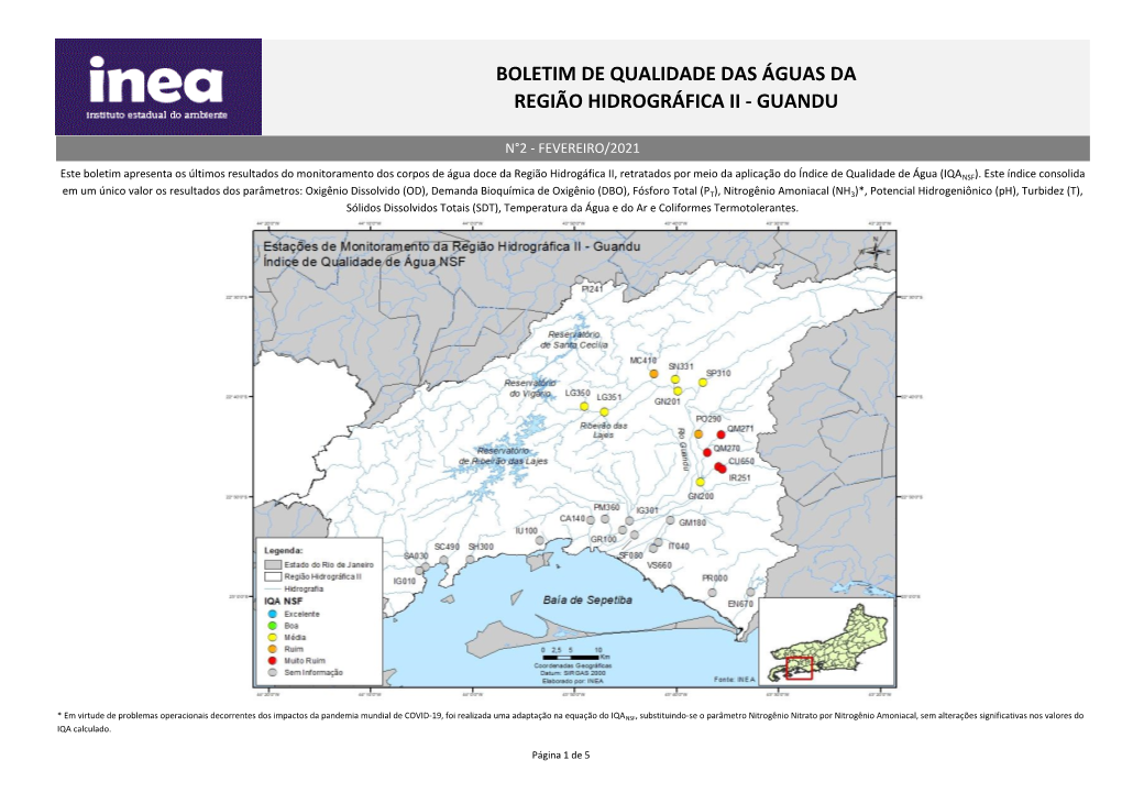 Boletim De Qualidade Das Águas Da Região Hidrográfica Ii - Guandu