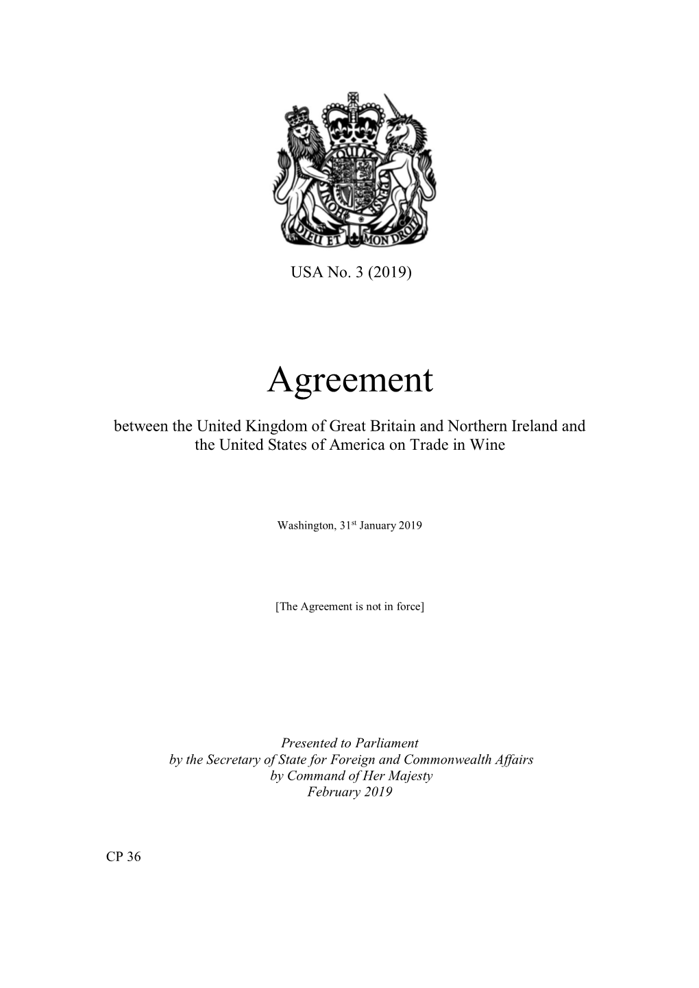 Agreement on Trade in Wine Between the Parties and to Provide a Framework for Continued Negotiations in the Wine Sector