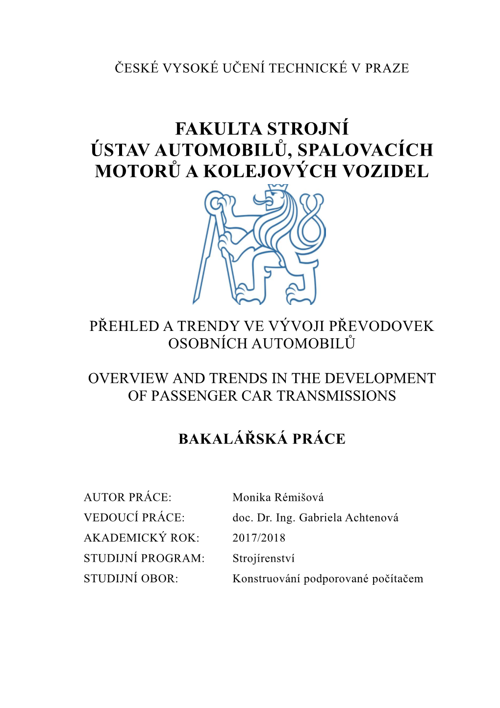 Fakulta Strojní Ústav Automobilů, Spalovacích Motorů a Kolejových Vozidel