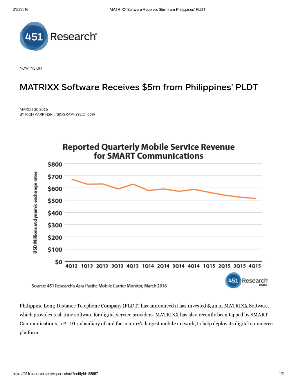 MATRIXX Oftware Receive $5M from Philippine ' PLDT