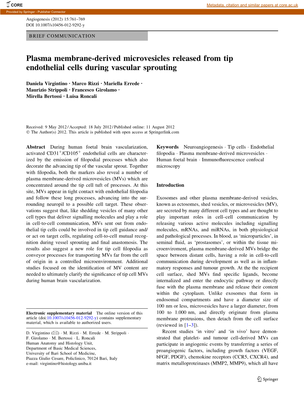 Plasma Membrane-Derived Microvesicles Released from Tip Endothelial Cells During Vascular Sprouting