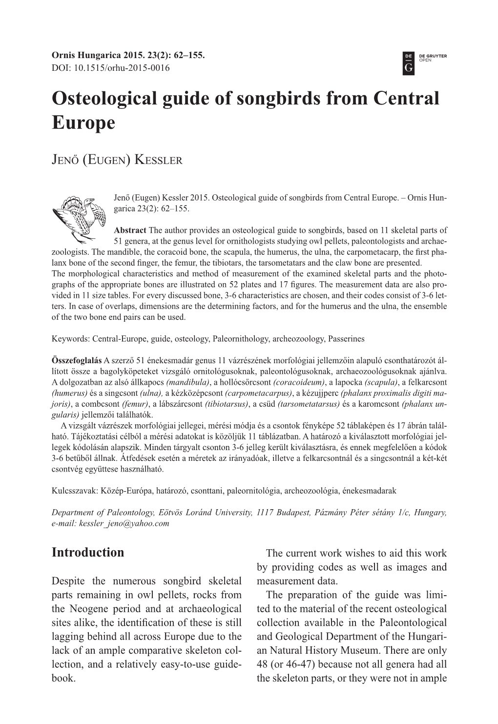 Osteological Guide of Songbirds from Central Europe