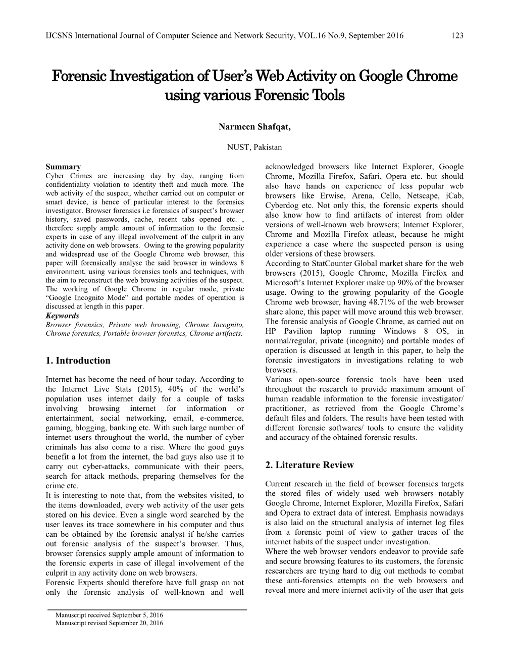 Forensic Investigation of User's Web Activity on Google Chrome Using