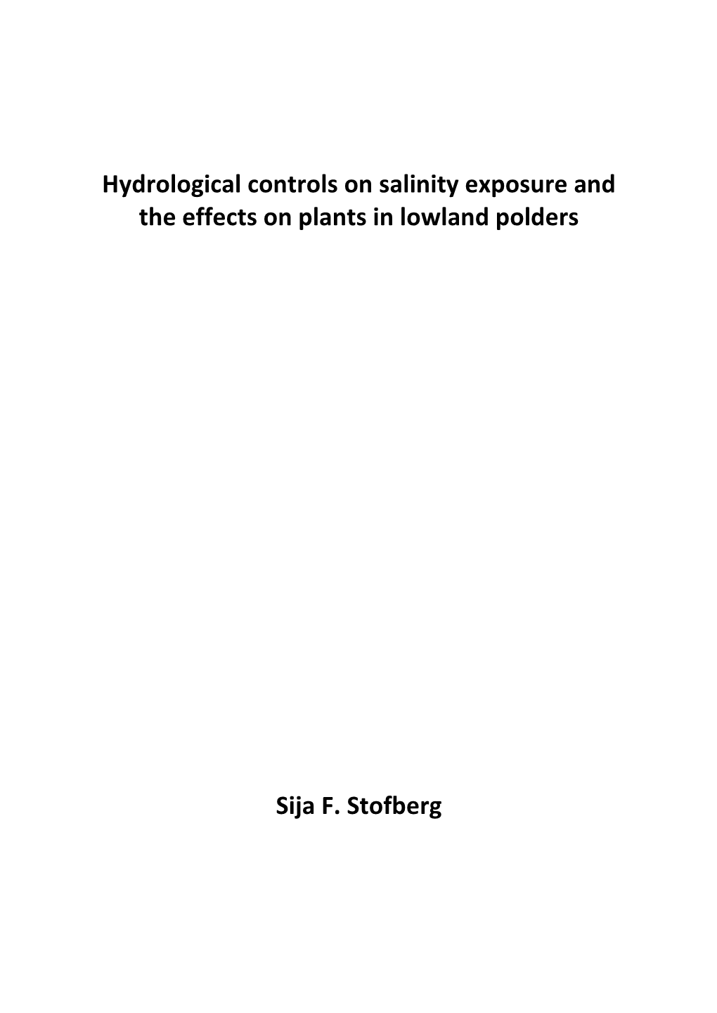 Hydrological Controls on Salinity Exposure and the Effects on Plants in Lowland Polders