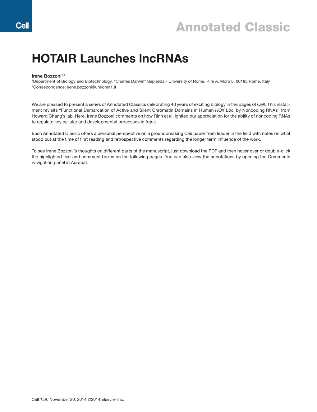 HOTAIR Launches Lncrnas