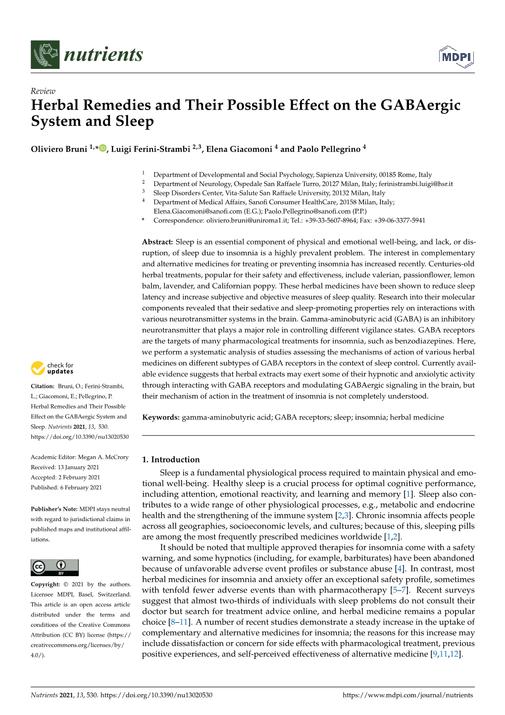 Herbal Remedies and Their Possible Effect on the Gabaergic System and Sleep