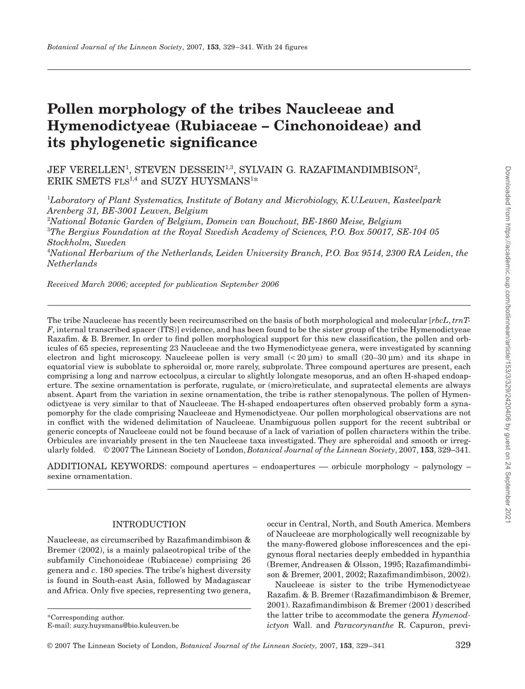 Pollen Morphology of the Tribes Naucleeae and Hymenodictyeae (Rubiaceae – Cinchonoideae) and Its Phylogenetic Signiﬁcance