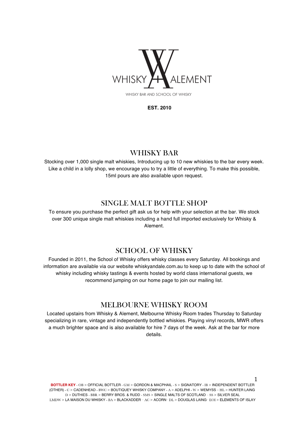 WA Whisky Menu 8-1-18