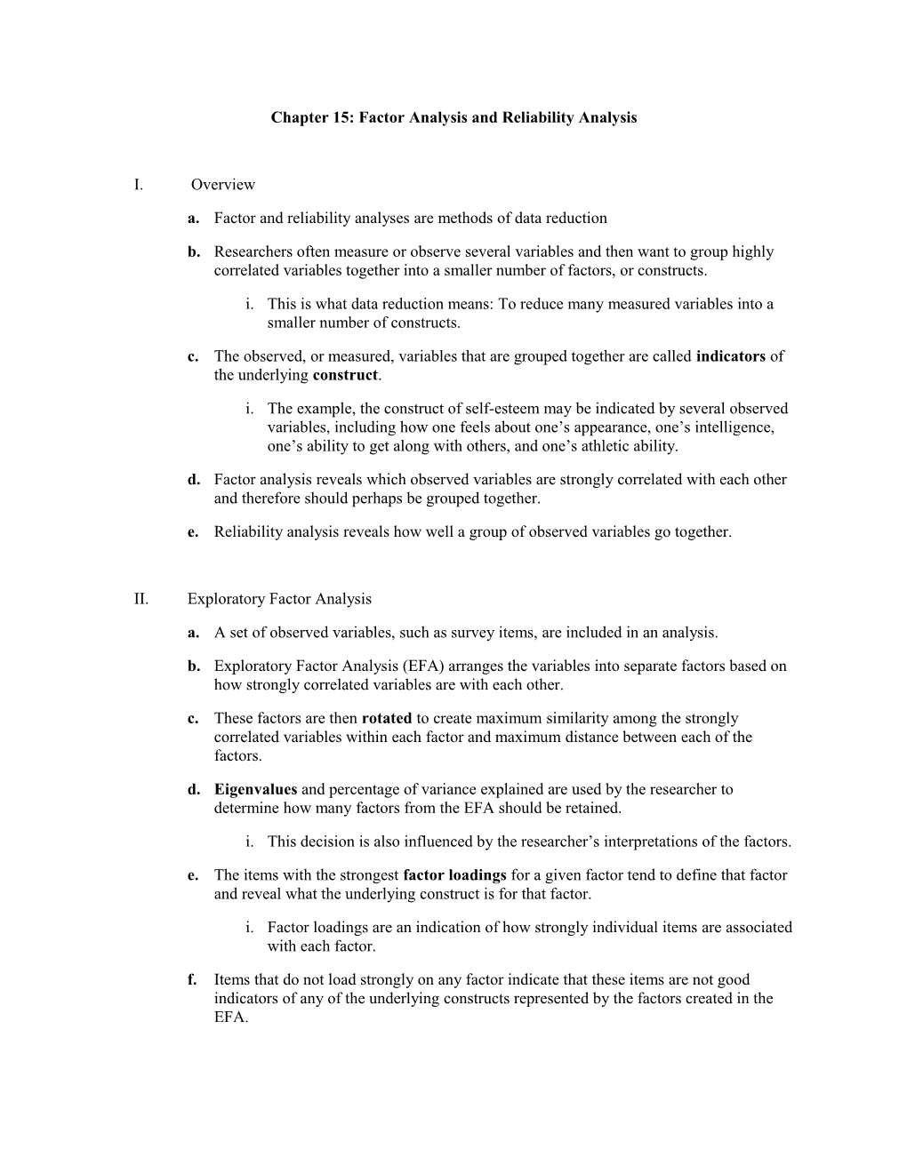 Chapter 15: Factor Analysis and Reliability Analysis