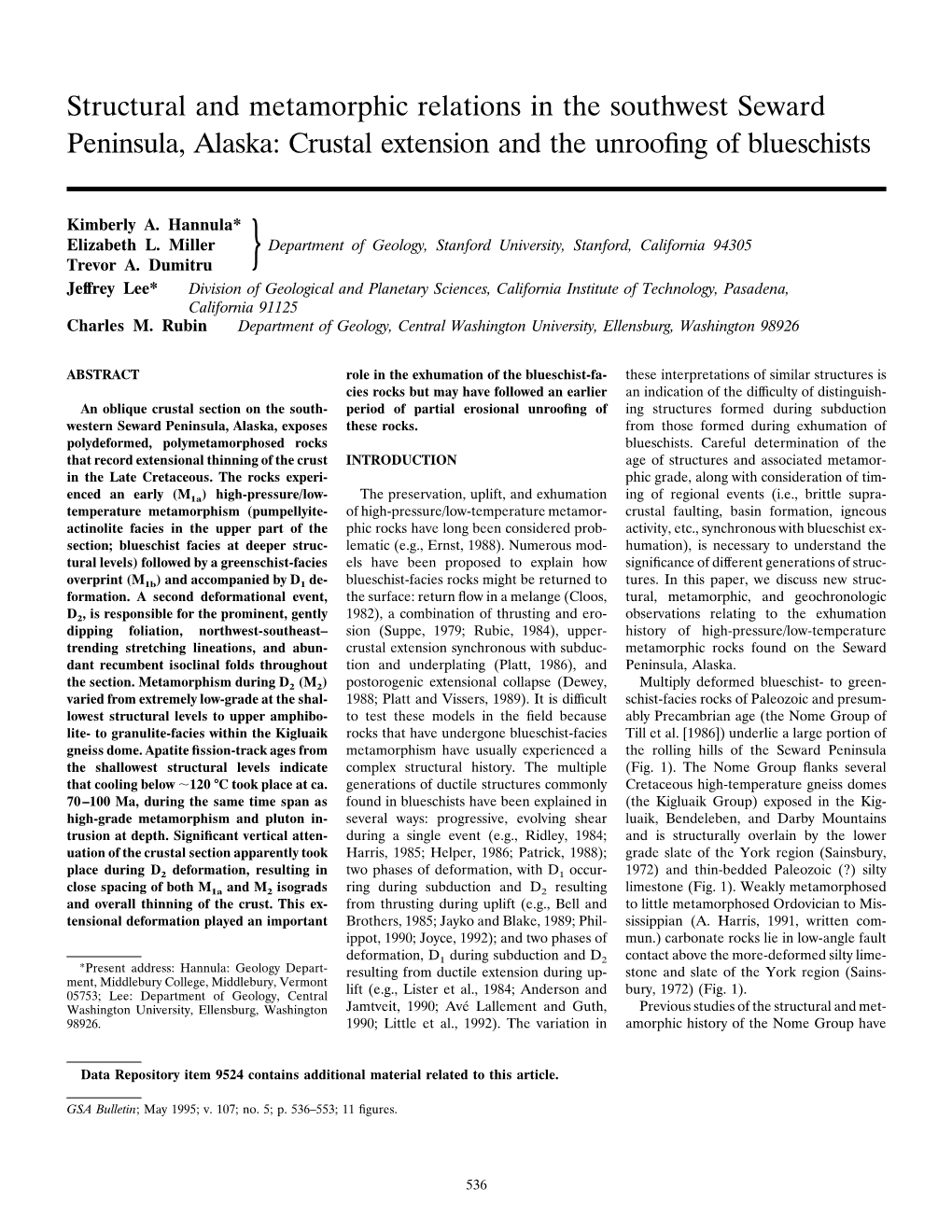 Structural and Metamorphic Relations in the Southwest Seward Peninsula, Alaska: Crustal Extension and the Unrooﬁng of Blueschists