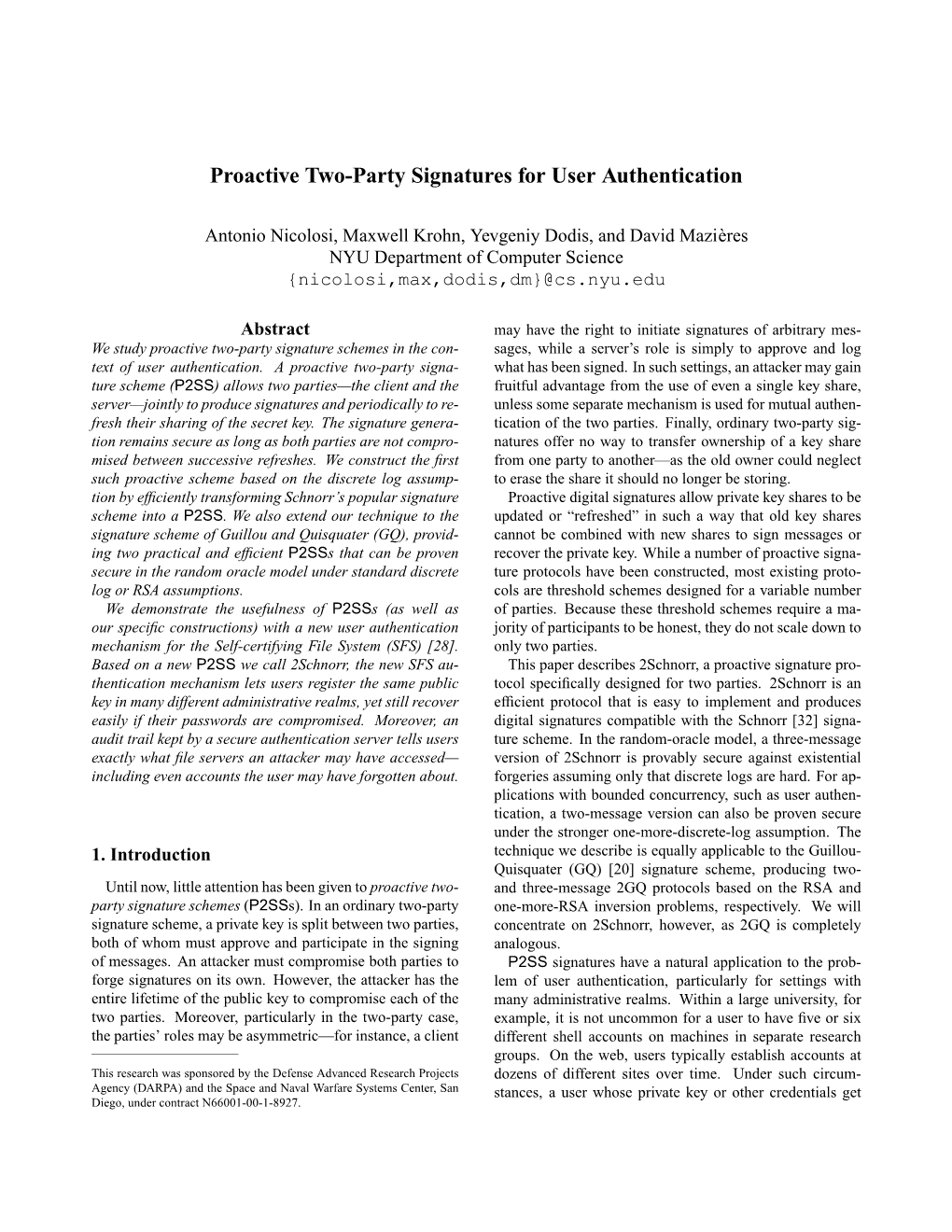 Proactive Two-Party Signatures for User Authentication