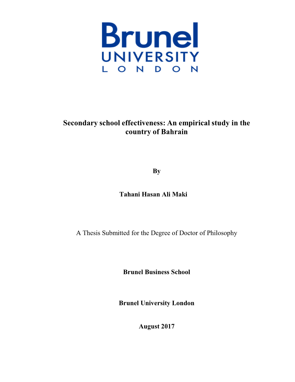 Secondary School Effectiveness: an Empirical Study in the Country of Bahrain