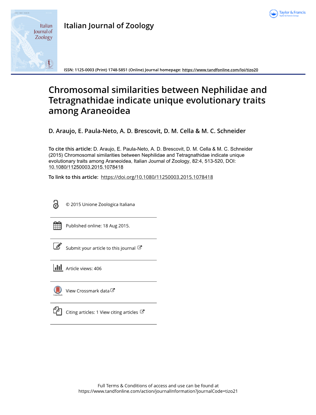 Chromosomal Similarities Between Nephilidae and Tetragnathidae Indicate Unique Evolutionary Traits Among Araneoidea